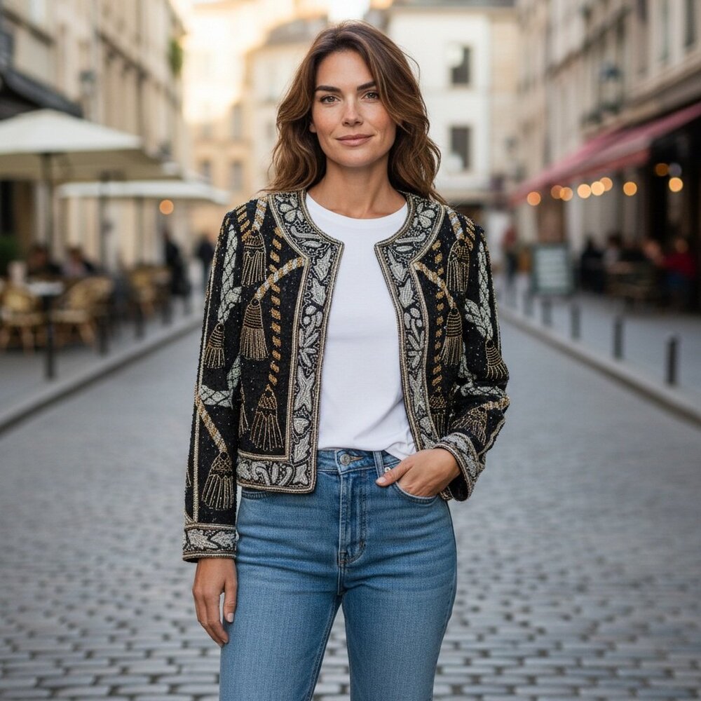 Vintage Rina Z Silk Beaded Blazer